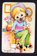 Vintage Swap Card - Cute Girl on Phone (BLANK BACK)