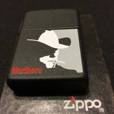ZIPPO Marlboro Man Cowboy Silhouette Black Matte Lighter w/ Box & pamphlet 1992 