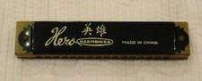 Vintage Black Hero Harmonica China EXC Condition Collectible Wood 