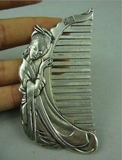 collectible Old china Miao Silver Hand-carved beauty Belle Usable Comb