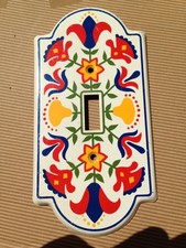 VINTAGE 1974 70'S LIGHT SWITCH PLATE COVER GERMANIC FLORAL PRINT MID CENTURY