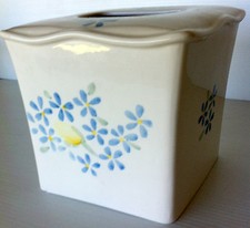 Ceramic Tissue Box 6.25" x 6" White Blue Yellow Flowers
