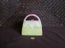 Trinket box handbag purse figurine keepsake holder colorful leaf design ceramic 