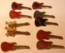 Vintage 1980's ROCK N ROLL Enamel Guitar Pins: The Who Journey Styx Clash Floyd