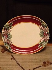 FITZ AND FLOYD, HOLLY TARTAN BOW OVAL PLATTER HARD TO FIND