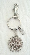 NEW RARE Coach Crystal Swarvoski Pave Snowflake Key Fob Ring Chain Purse Charm 