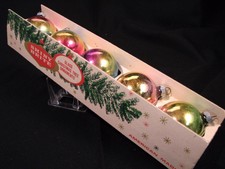 5 Vintage Shiny Brite Multi-Color Glass Christmas Tree Ornaments Original Box